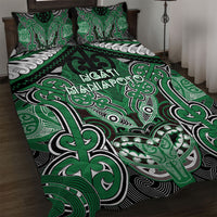Aotearoa Iwi Ngati Maniapoto Quilt Bed Set Maori Kowhaiwhai Pattern LT19 Green - Polynesian Pride