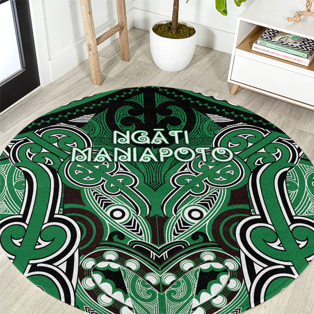 Aotearoa Iwi Ngati Maniapoto Round Carpet Maori Kowhaiwhai Pattern LT19 Green - Polynesian Pride