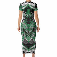 Aotearoa Iwi Ngati Maniapoto Personalised Short Sleeve Bodycon Dress Maori Kowhaiwhai Pattern LT19 - Polynesian Pride