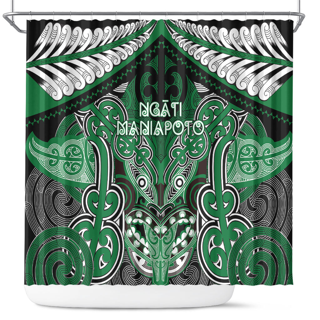 Aotearoa Iwi Ngati Maniapoto Shower Curtain Maori Kowhaiwhai Pattern LT19 Green - Polynesian Pride