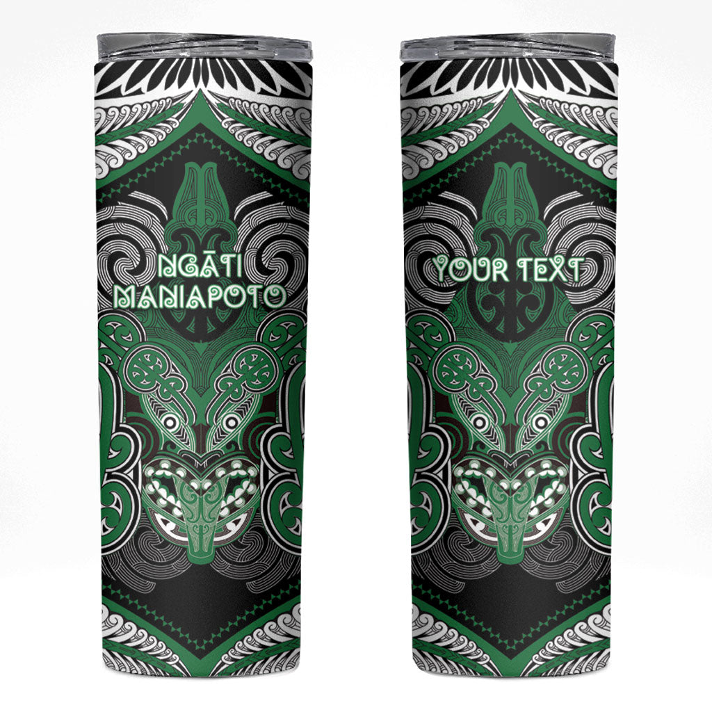 Aotearoa Iwi Ngati Maniapoto Personalised Skinny Tumbler Maori Kowhaiwhai Pattern LT19 Green - Polynesian Pride