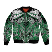 Aotearoa Iwi Ngati Maniapoto Personalised Sleeve Zip Bomber Jacket Maori Kowhaiwhai Pattern LT19 Unisex Green - Polynesian Pride