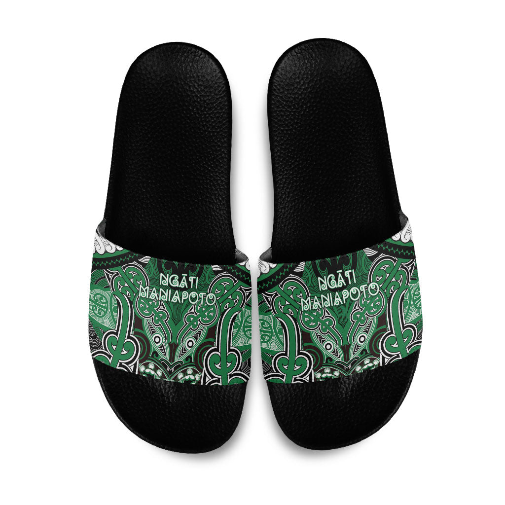 Aotearoa Iwi Ngati Maniapoto Slide Sandals Maori Kowhaiwhai Pattern LT19 Green - Polynesian Pride