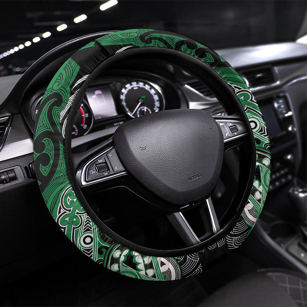 Aotearoa Iwi Ngati Maniapoto Steering Wheel Cover Maori Kowhaiwhai Pattern LT19 Universal Fit Green - Polynesian Pride
