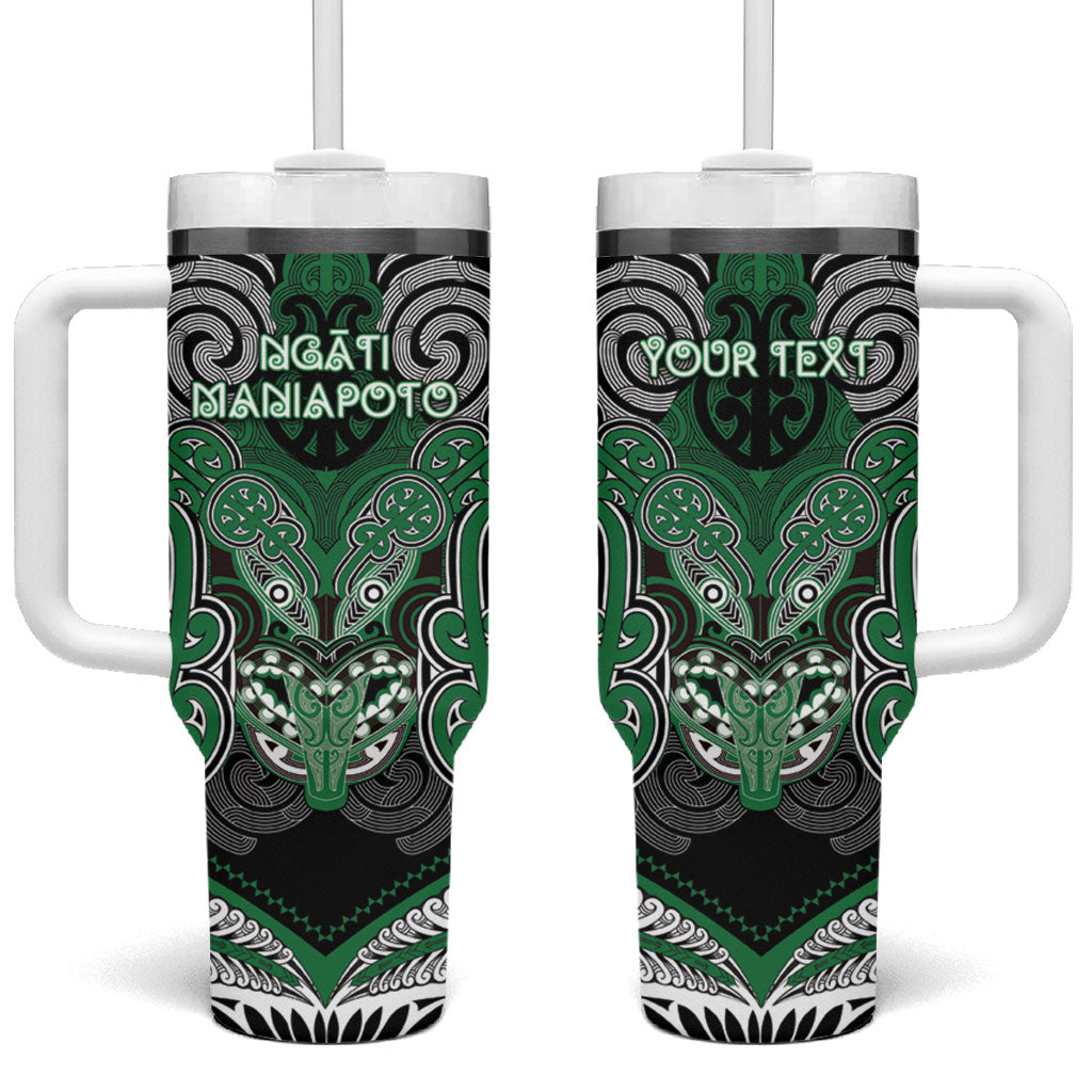Aotearoa Iwi Ngati Maniapoto Personalised Tumbler With Handle Maori Kowhaiwhai Pattern LT19 One Size: 40 oz Green - Polynesian Pride
