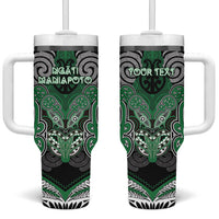 Aotearoa Iwi Ngati Maniapoto Personalised Tumbler With Handle Maori Kowhaiwhai Pattern LT19 One Size: 40 oz Green - Polynesian Pride
