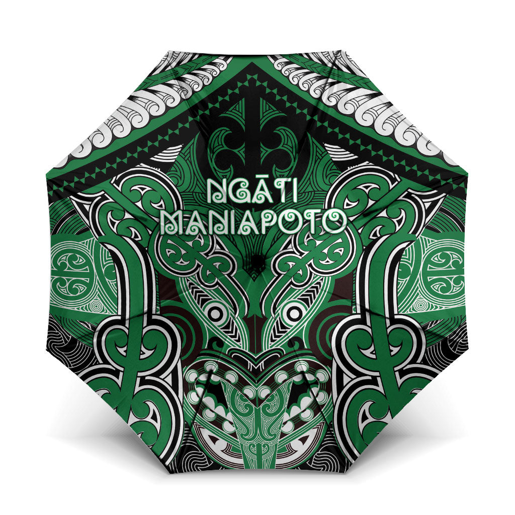 Aotearoa Iwi Ngati Maniapoto Umbrella Maori Kowhaiwhai Pattern LT19 One Size Folded 11.42 inch Opened Diameter 37.4 inch Green - Polynesian Pride