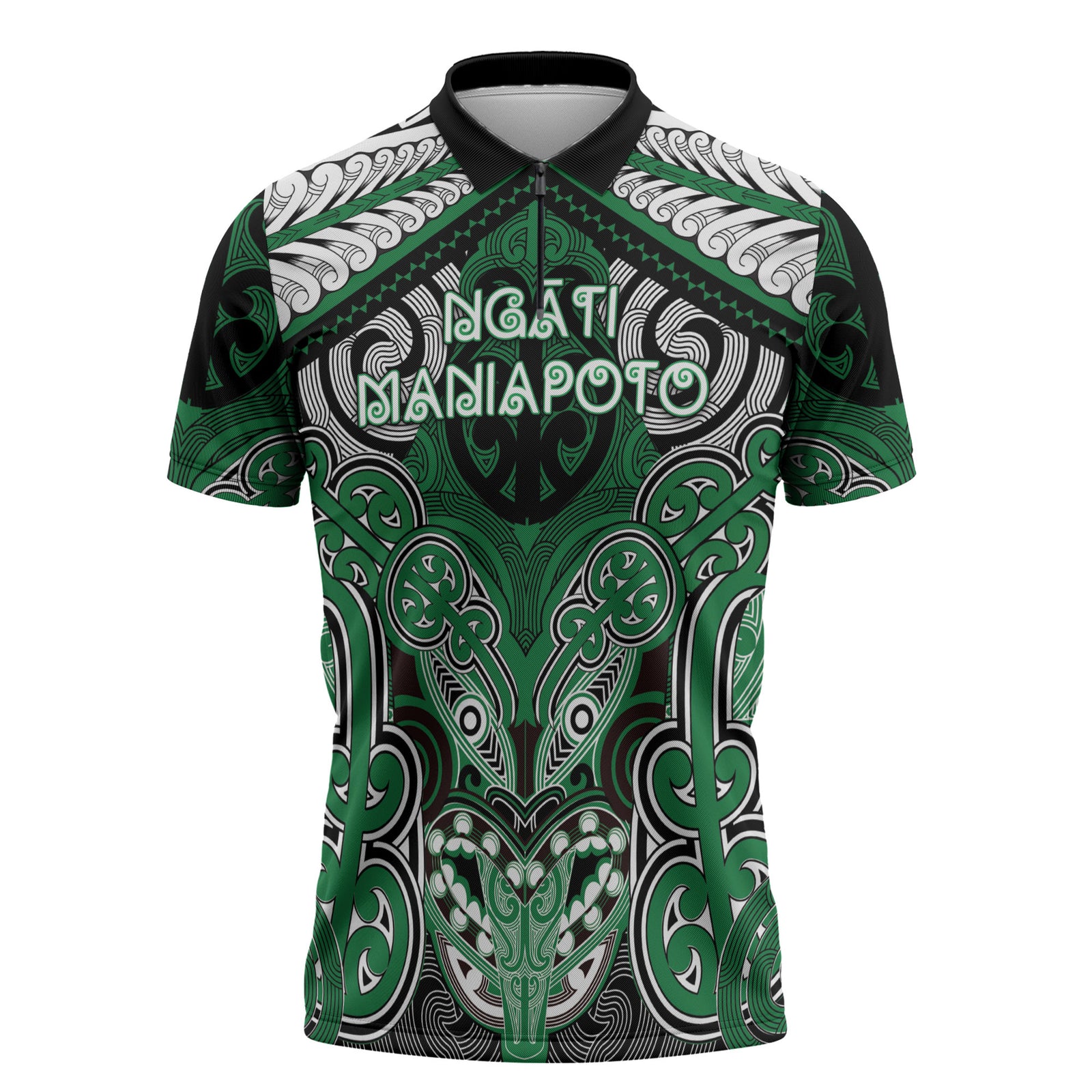Aotearoa Iwi Ngati Maniapoto Personalised Zipper Polo Shirt Maori Kowhaiwhai Pattern LT19 Green - Polynesian Pride