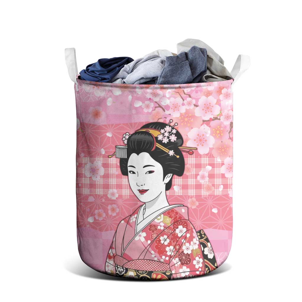 Japanese Geisha Cherry Blossom Laundry Basket Pink Palaka Hawaii Pattern Fusion Design