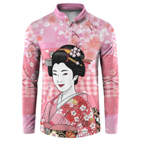 Japanese Geisha Cherry Blossom Button Sweatshirt Pink Palaka Hawaii Pattern Fusion Design