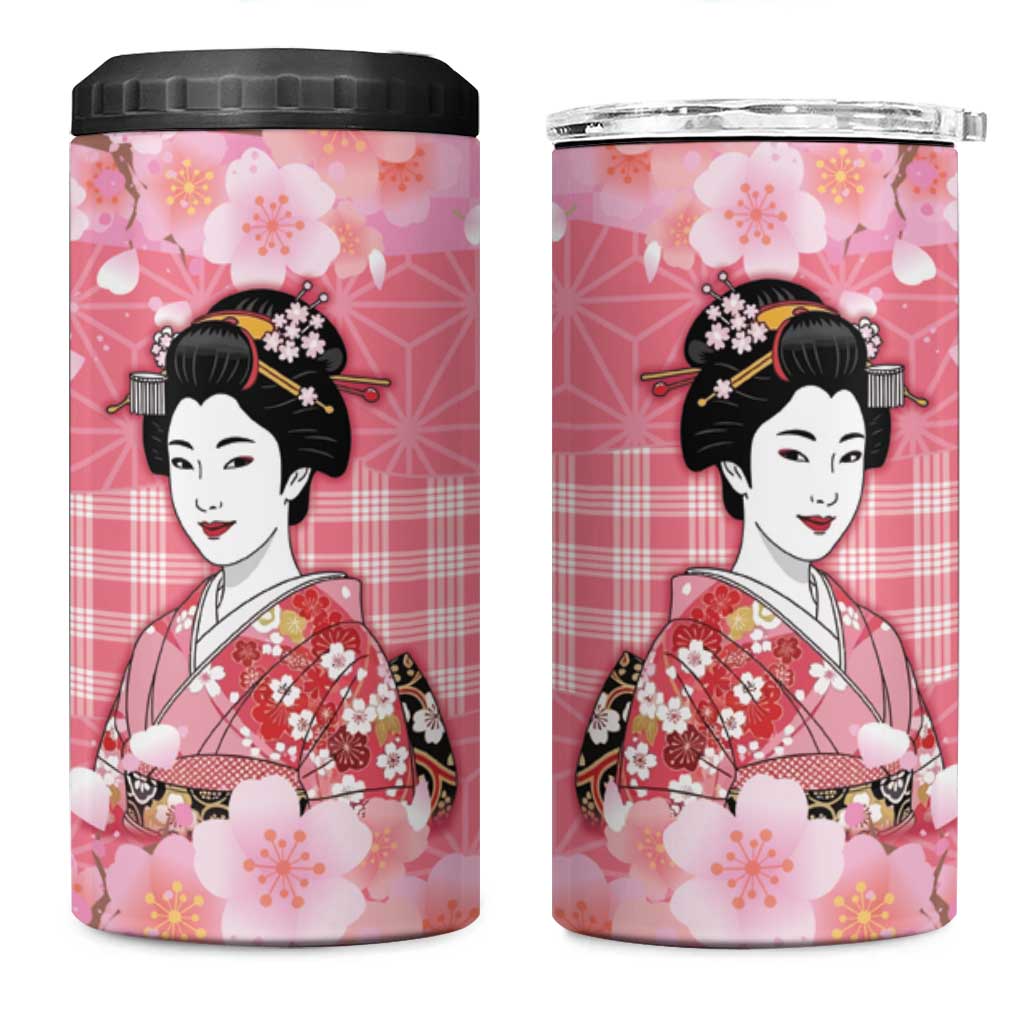 Japanese Geisha Cherry Blossom 4 in 1 Can Cooler Tumbler Pink Palaka Hawaii Pattern Fusion Design LT19 One Size: 16 oz Pink - Polynesian Pride