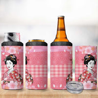 Japanese Geisha Cherry Blossom 4 in 1 Can Cooler Tumbler Pink Palaka Hawaii Pattern Fusion Design LT19 - Polynesian Pride