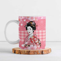 Japanese Geisha Cherry Blossom Ceramic Mug Pink Palaka Hawaii Pattern Fusion Design