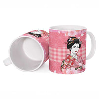 Japanese Geisha Cherry Blossom Ceramic Mug Pink Palaka Hawaii Pattern Fusion Design