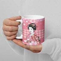 Japanese Geisha Cherry Blossom Ceramic Mug Pink Palaka Hawaii Pattern Fusion Design