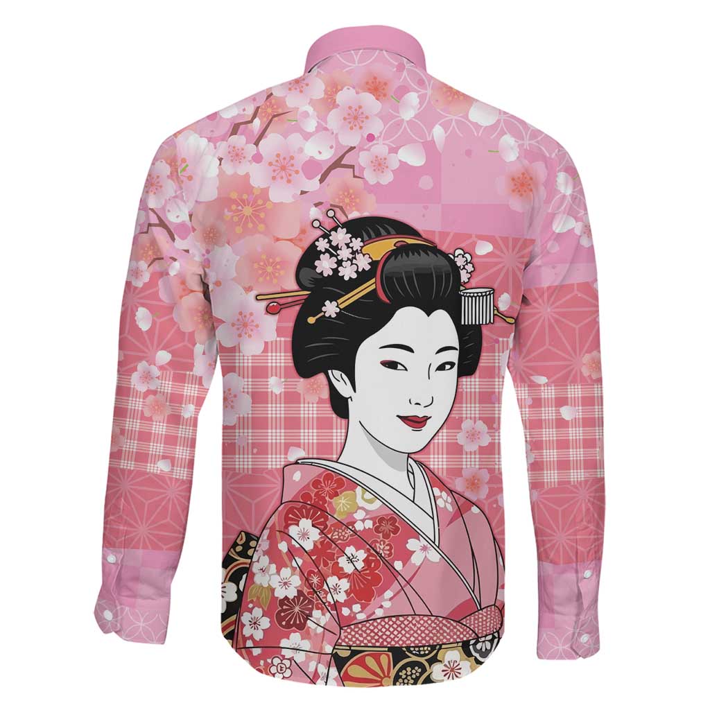 Japanese Geisha Cherry Blossom Family Matching Mermaid Dress and Hawaiian Shirt Pink Palaka Hawaii Pattern Fusion Design LT19 - Polynesian Pride