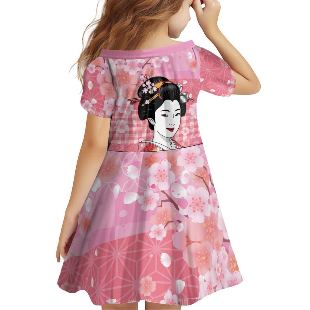 Japanese Geisha Cherry Blossom Family Matching Off The Shoulder Long Sleeve Dress and Hawaiian Shirt Pink Palaka Hawaii Pattern Fusion Design LT19 - Polynesian Pride