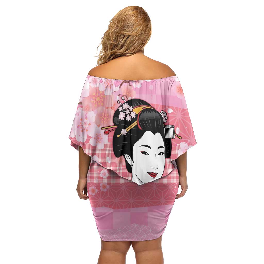 Japanese Geisha Cherry Blossom Family Matching Off Shoulder Short Dress and Hawaiian Shirt Pink Palaka Hawaii Pattern Fusion Design LT19 - Polynesian Pride