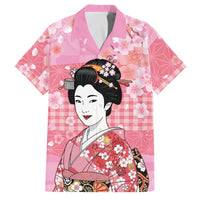 Japanese Geisha Cherry Blossom Family Matching Tank Maxi Dress and Hawaiian Shirt Pink Palaka Hawaii Pattern Fusion Design LT19 Dad's Shirt - Short Sleeve Pink - Polynesian Pride