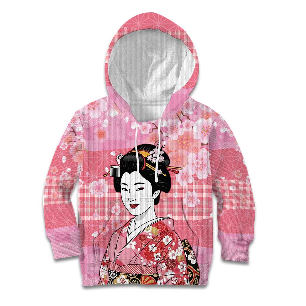 Japanese Geisha Cherry Blossom Kid Hoodie Pink Palaka Hawaii Pattern Fusion Design