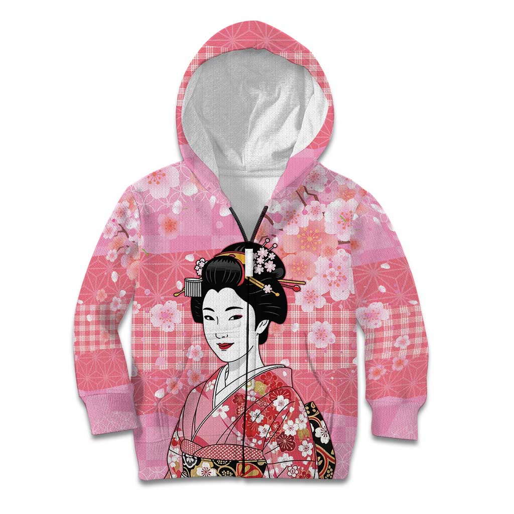 Japanese Geisha Cherry Blossom Kid Hoodie Pink Palaka Hawaii Pattern Fusion Design