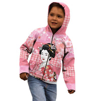 Japanese Geisha Cherry Blossom Kid Hoodie Pink Palaka Hawaii Pattern Fusion Design