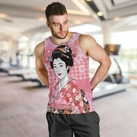 Japanese Geisha Cherry Blossom Men Tank Top Pink Palaka Hawaii Pattern Fusion Design LT19 Pink - Polynesian Pride