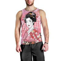 Japanese Geisha Cherry Blossom Men Tank Top Pink Palaka Hawaii Pattern Fusion Design LT19 - Polynesian Pride
