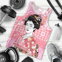Japanese Geisha Cherry Blossom Men Tank Top Pink Palaka Hawaii Pattern Fusion Design LT19 - Polynesian Pride