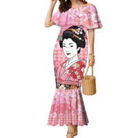 Japanese Geisha Cherry Blossom Mermaid Dress Pink Palaka Hawaii Pattern Fusion Design