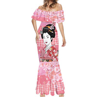 Japanese Geisha Cherry Blossom Mermaid Dress Pink Palaka Hawaii Pattern Fusion Design