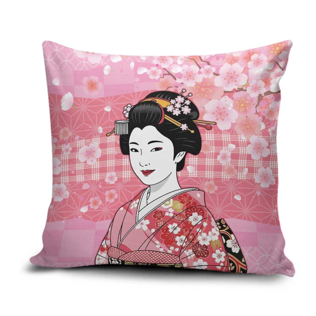 Japanese Geisha Cherry Blossom Pillow Cover Pink Palaka Hawaii Pattern Fusion Design LT19 Pink - Polynesian Pride