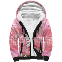Japanese Geisha Cherry Blossom Sherpa Hoodie Pink Palaka Hawaii Pattern Fusion Design