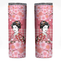 Japanese Geisha Cherry Blossom Skinny Tumbler Pink Palaka Hawaii Pattern Fusion Design LT19 Pink - Polynesian Pride