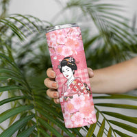 Japanese Geisha Cherry Blossom Skinny Tumbler Pink Palaka Hawaii Pattern Fusion Design LT19 - Polynesian Pride