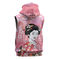 Japanese Geisha Cherry Blossom Sleeveless Hoodie Pink Palaka Hawaii Pattern Fusion Design LT19 - Polynesian Pride