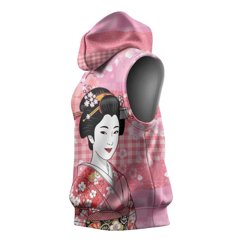 Japanese Geisha Cherry Blossom Sleeveless Hoodie Pink Palaka Hawaii Pattern Fusion Design LT19 - Polynesian Pride