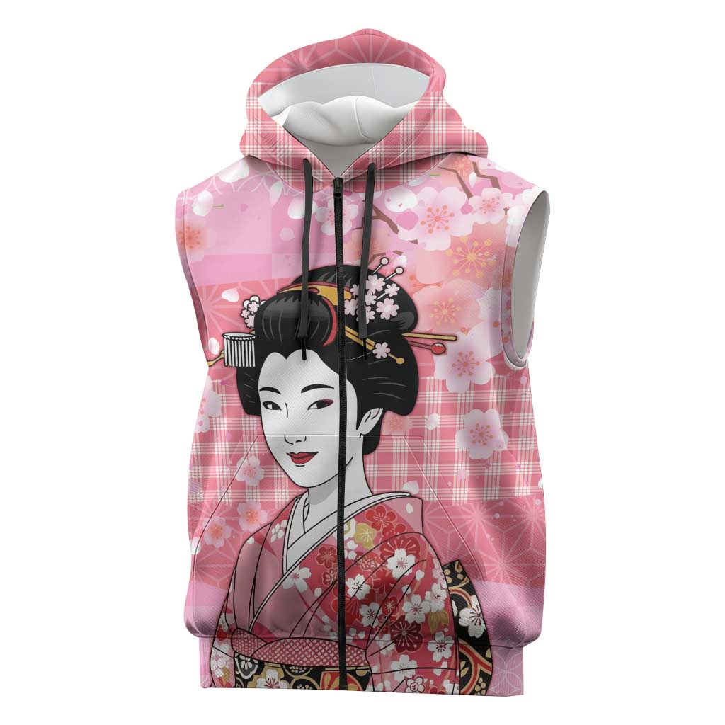 Japanese Geisha Cherry Blossom Sleeveless Zip Hoodie Pink Palaka Hawaii Pattern Fusion Design LT19 Pink - Polynesian Pride
