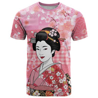 Japanese Geisha Cherry Blossom T Shirt Pink Palaka Hawaii Pattern Fusion Design