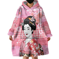 Japanese Geisha Cherry Blossom Wearable Blanket Hoodie Pink Palaka Hawaii Pattern Fusion Design