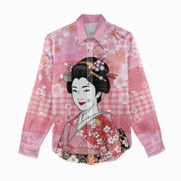 Japanese Geisha Cherry Blossom Women Casual Shirt Pink Palaka Hawaii Pattern Fusion Design LT19 - Polynesian Pride