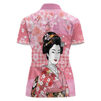 Japanese Geisha Cherry Blossom Women Polo Shirt Pink Palaka Hawaii Pattern Fusion Design LT19 - Polynesian Pride