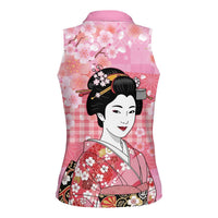 Japanese Geisha Cherry Blossom Women Sleeveless Polo Shirt Pink Palaka Hawaii Pattern Fusion Design LT19 - Polynesian Pride