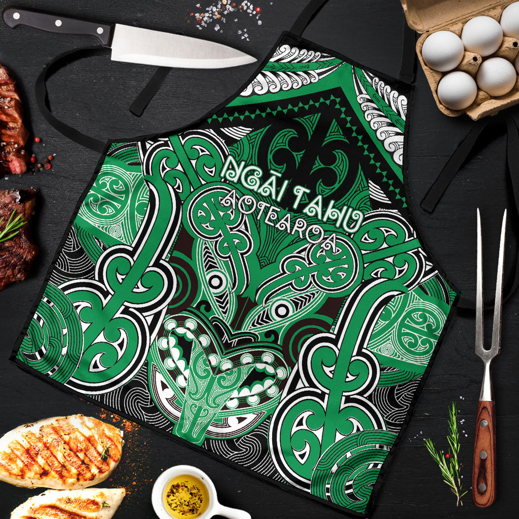 Aotearoa Iwi Ngai Tahu Apron Maori Kowhaiwhai Pattern LT19 Green - Polynesian Pride