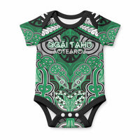 Aotearoa Iwi Ngai Tahu Personalised Baby Onesie Maori Kowhaiwhai Pattern LT19 Green - Polynesian Pride
