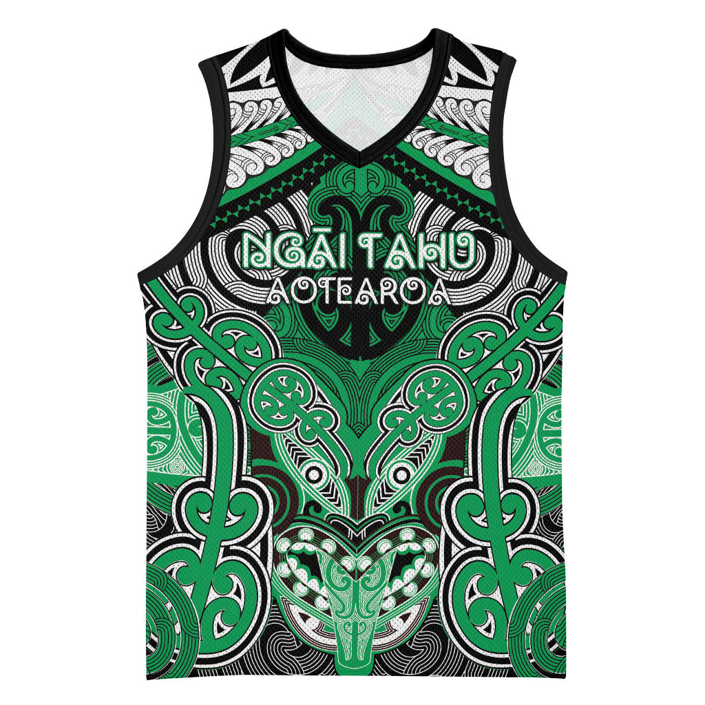 Aotearoa Iwi Ngai Tahu Personalised Basketball Jersey Maori Kowhaiwhai Pattern LT19 Unisex Green - Polynesian Pride