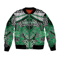 Aotearoa Iwi Ngai Tahu Personalised Bomber Jacket Maori Kowhaiwhai Pattern LT19 Unisex Green - Polynesian Pride