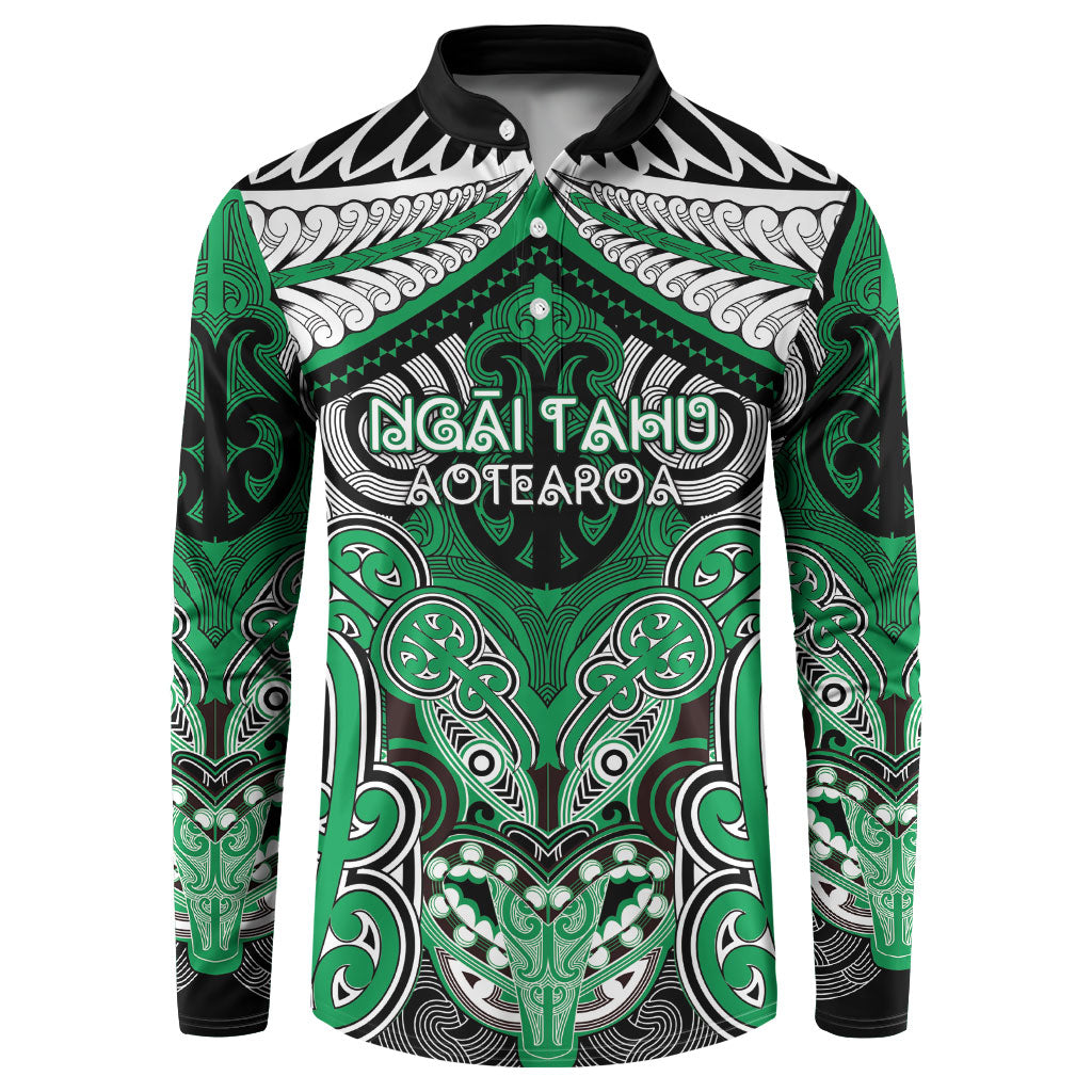 Aotearoa Iwi Ngai Tahu Personalised Button Sweatshirt Maori Kowhaiwhai Pattern LT19 Green - Polynesian Pride