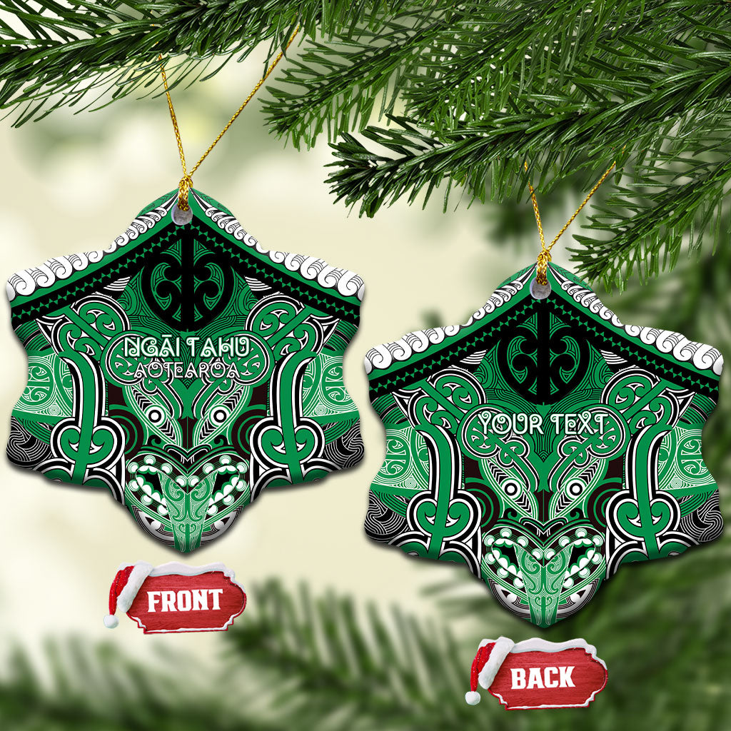Aotearoa Iwi Ngai Tahu Personalised Ceramic Ornament Maori Kowhaiwhai Pattern LT19 Snow Flake Green - Polynesian Pride