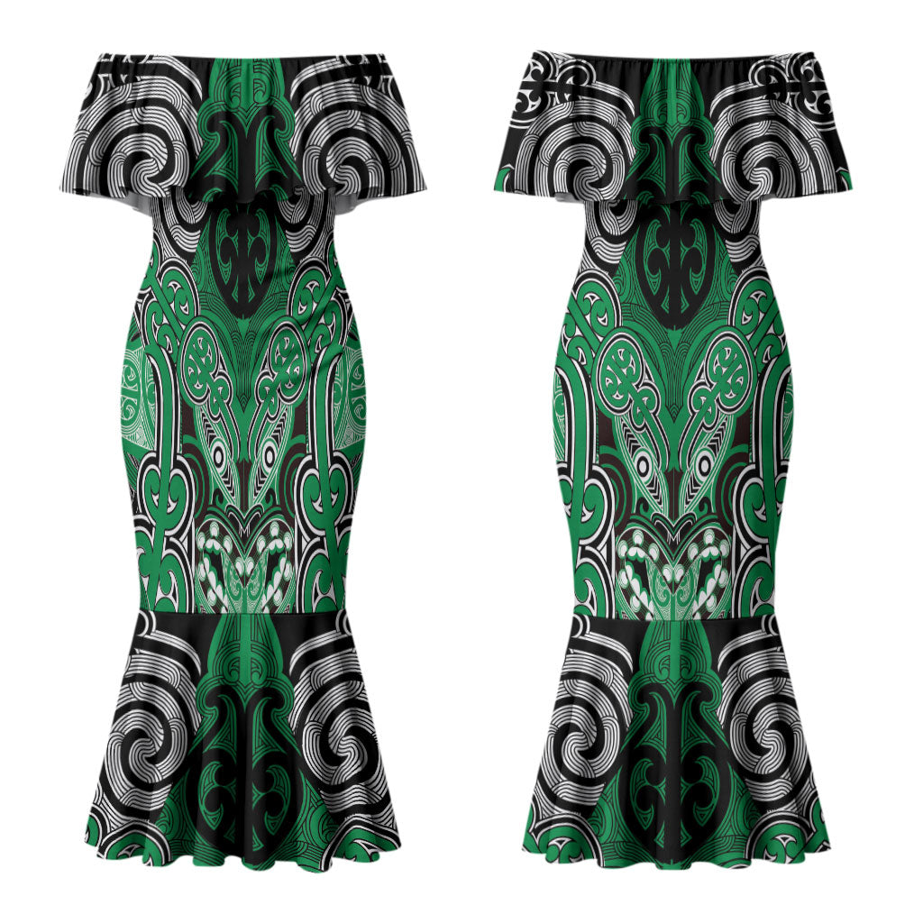 Aotearoa Iwi Ngai Tahu Personalised Couples Matching Mermaid Dress and Long Sleeve Button Shirt Maori Kowhaiwhai Pattern LT19 - Polynesian Pride